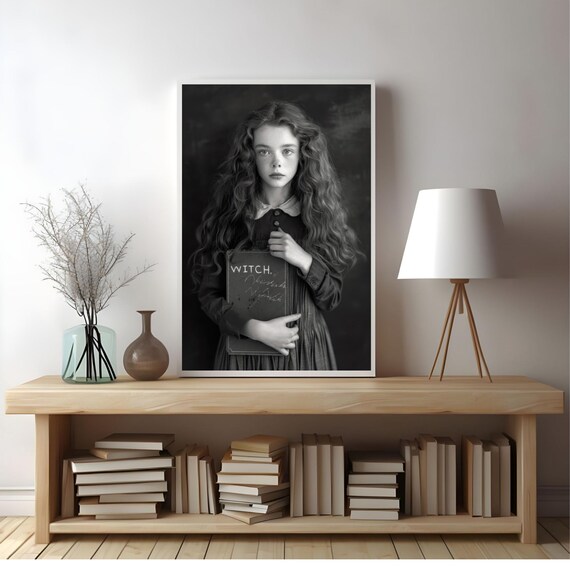Gothic Witch Woman Photo Holding Book Dark Academia Art Poster