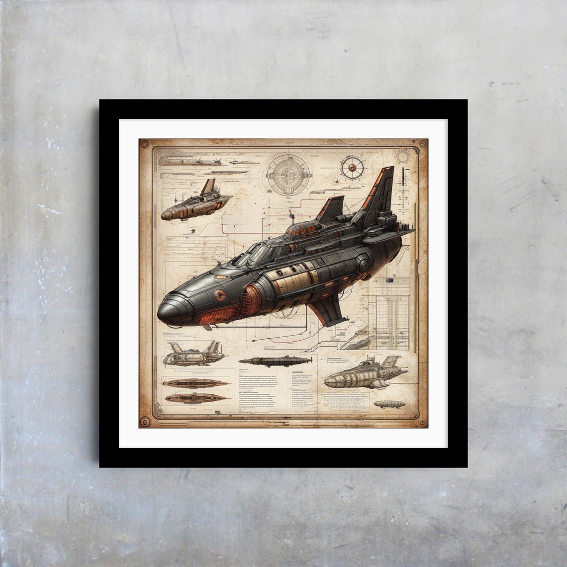 Vintage Spacecraft Blueprint Retro Sci Fi Airship Diagram Art Poster - Image 4
