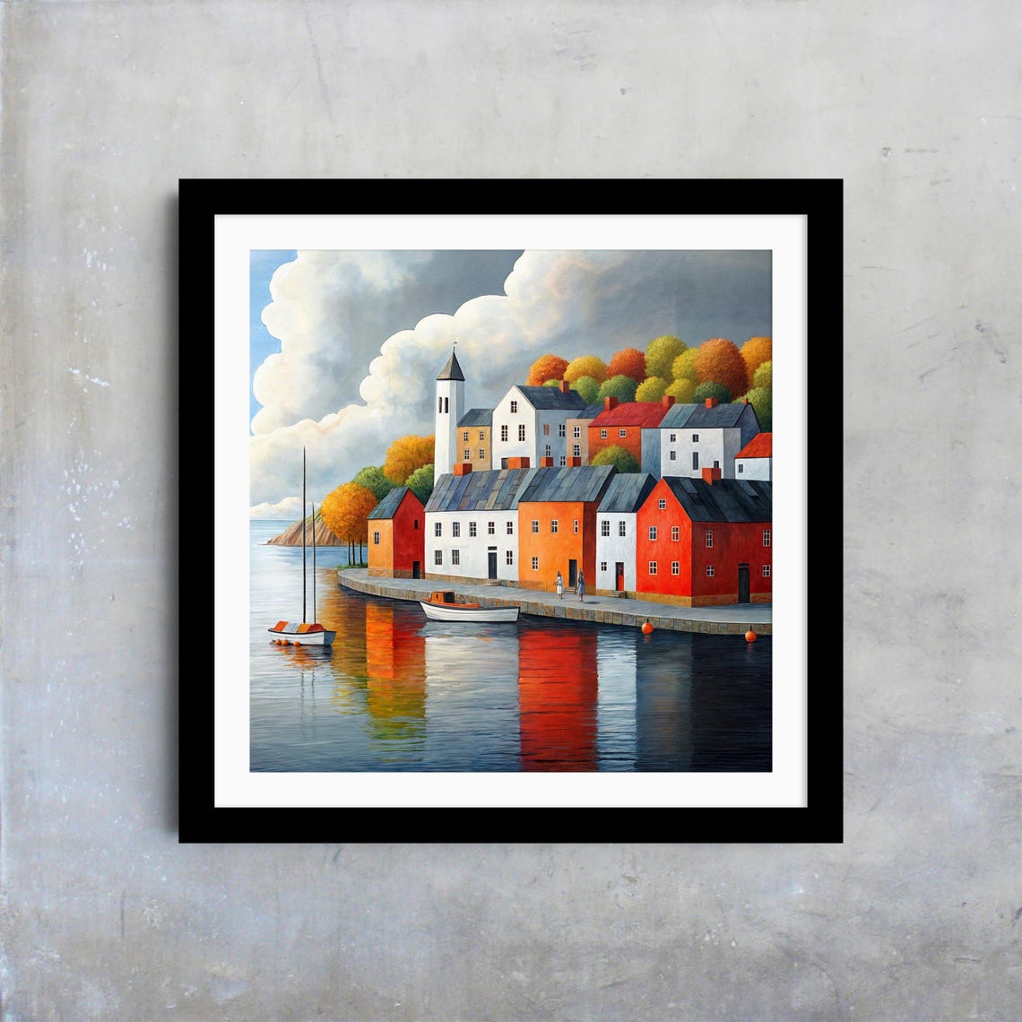 Coastal Village Wall Art Colorful Harbor View Painting Sailboats And Seaside Houses Print Ocean Art For Living Room Modern Home Decor - Image 4