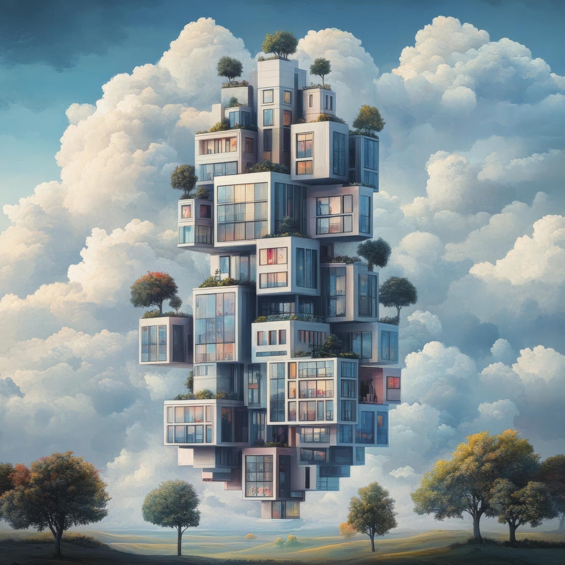 Surreal Architecture Wall Art Whimsical Clouds Home Decor Modern Design Poster Unique Artistic Home Decor Gift Idea - Image 3