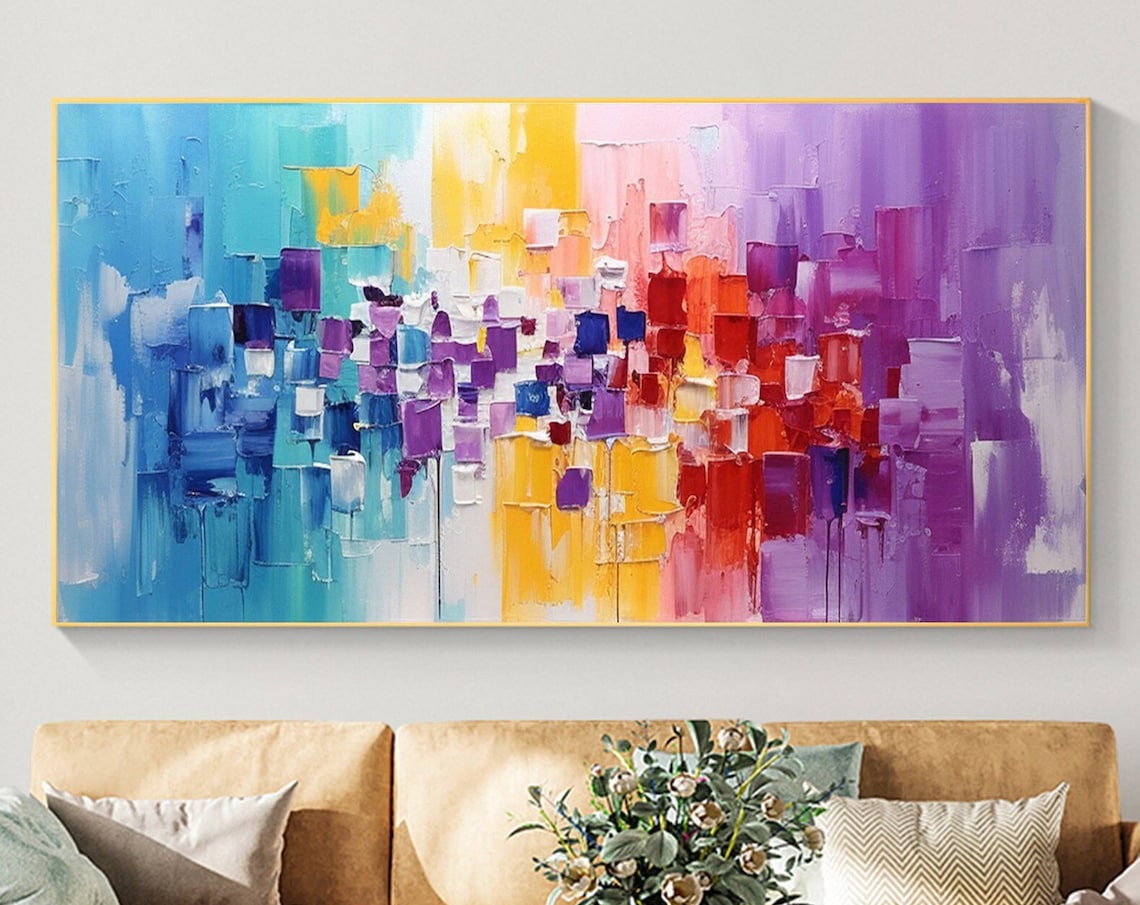 Rainbow Color Block Palette Knife Modern Abstract Canvas Poster