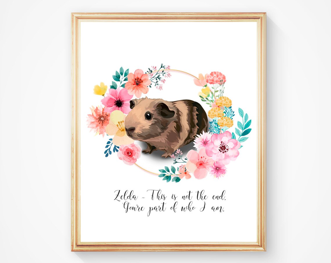 Custom Guinea Pig Memorial Portrait Zelda Floral Gift Poster
