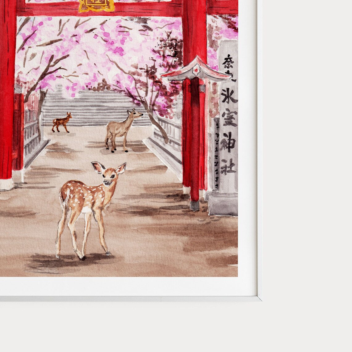 Nara Japan Watercolor Cityscape Travel Art Print - Image 2