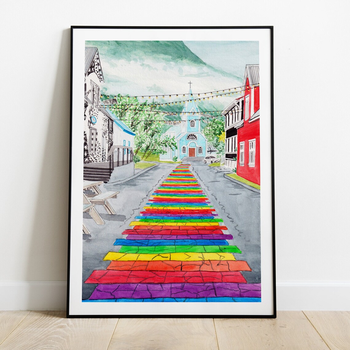 Seydisfjordur Iceland Travel Poster, Nordic Church - Image 2