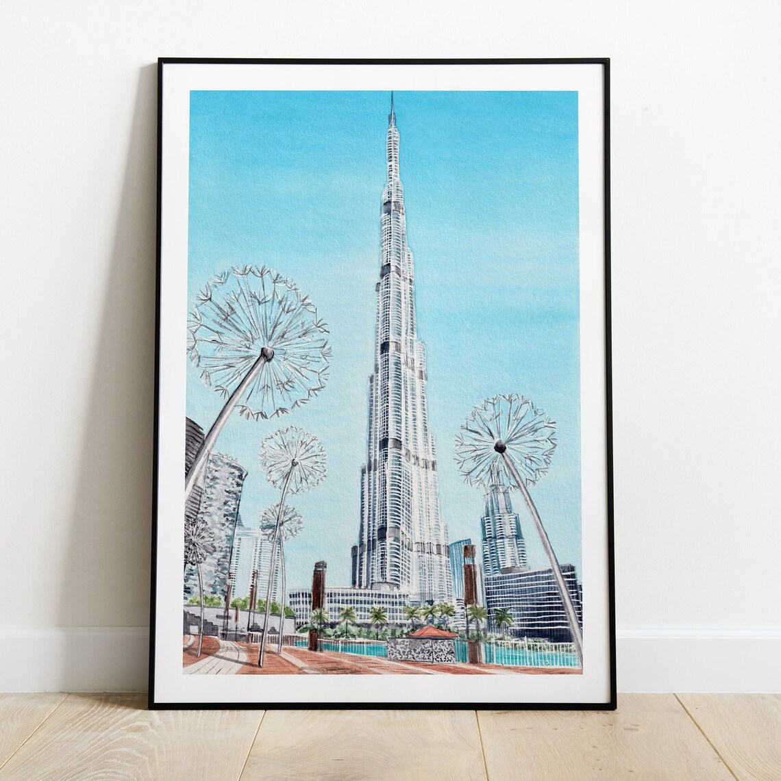 Burj Khalifa Dubai Watercolor Travel Poster - Image 3