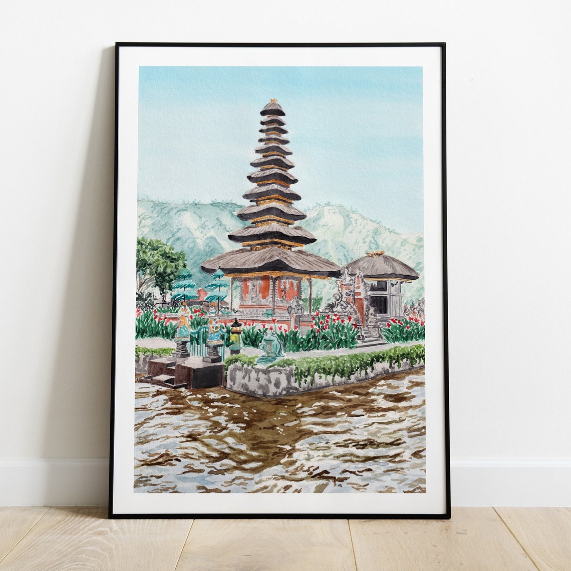 Bali Ulun Danu Beratan Temple Lake Multi Tiered Pagoda Poster - Image 2
