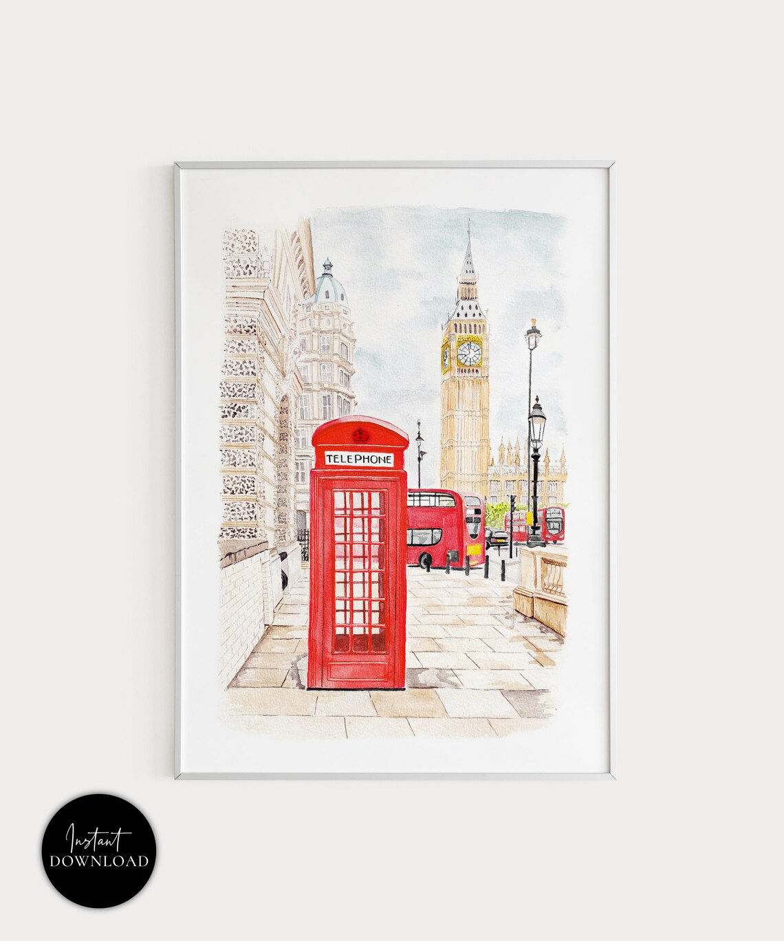 London Big Ben Watercolor Cityscape Art Print