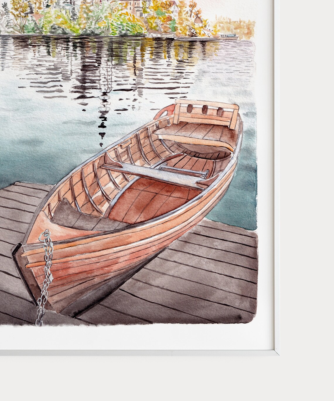 Lake Bled Slovenia Watercolor Wooden Rowboat and Island Church Poster - Image 3