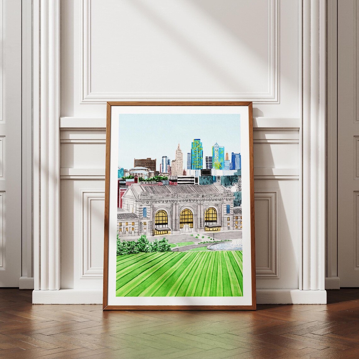 Kansas City Watercolor Travel Poster, Missouri Cityscape - Image 3