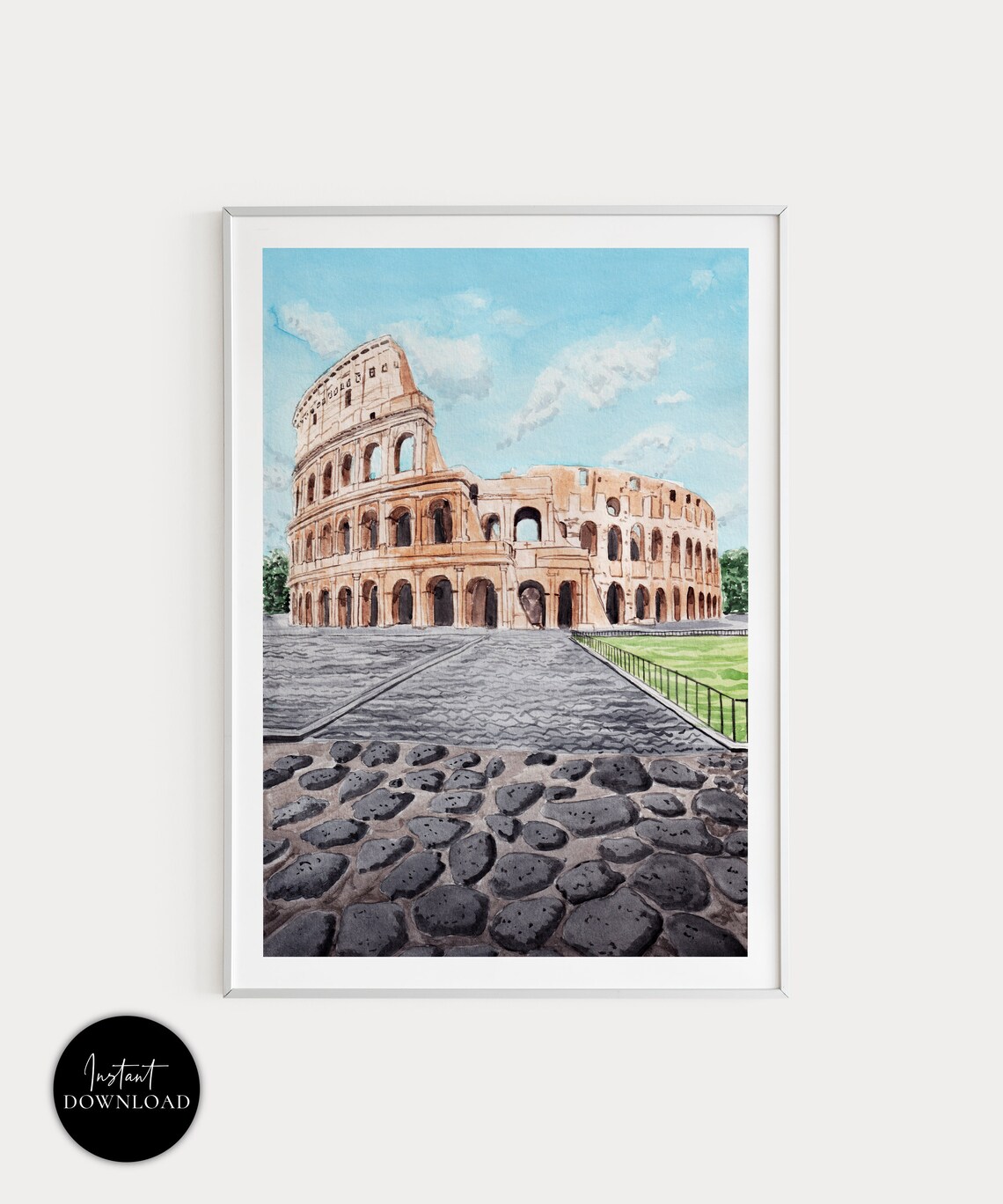Colosseum Watercolor Travel Poster, Rome Italy