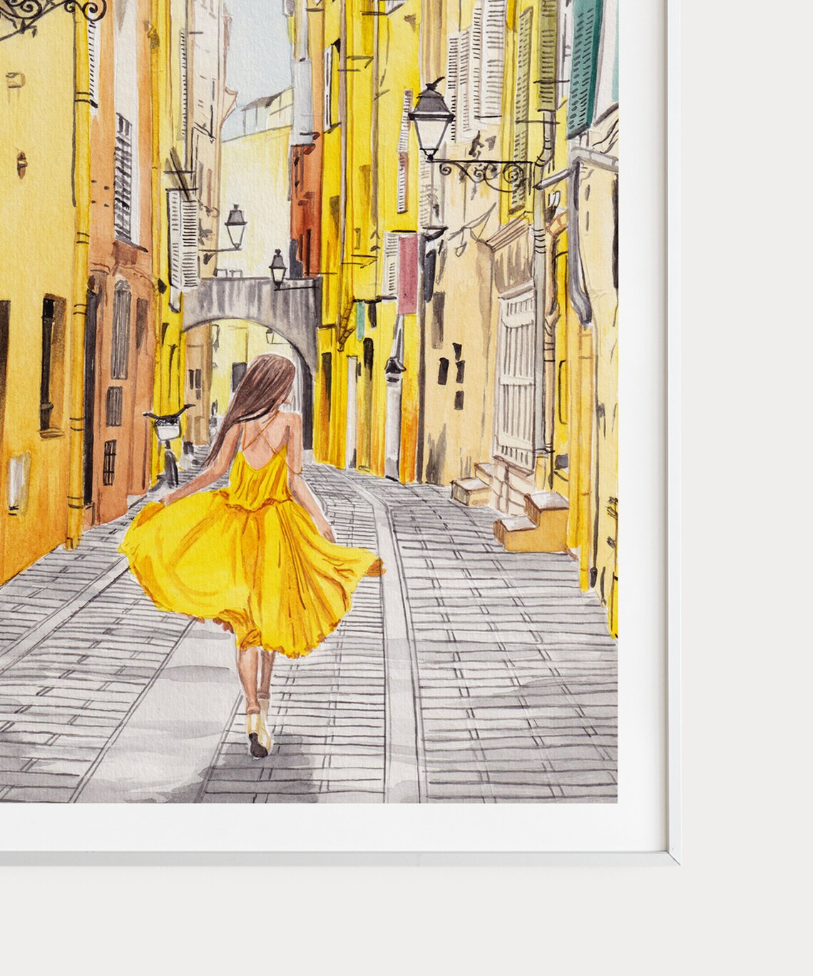 Woman in Yellow Dress French Riviera Old Town Street Art Poster - Image 3