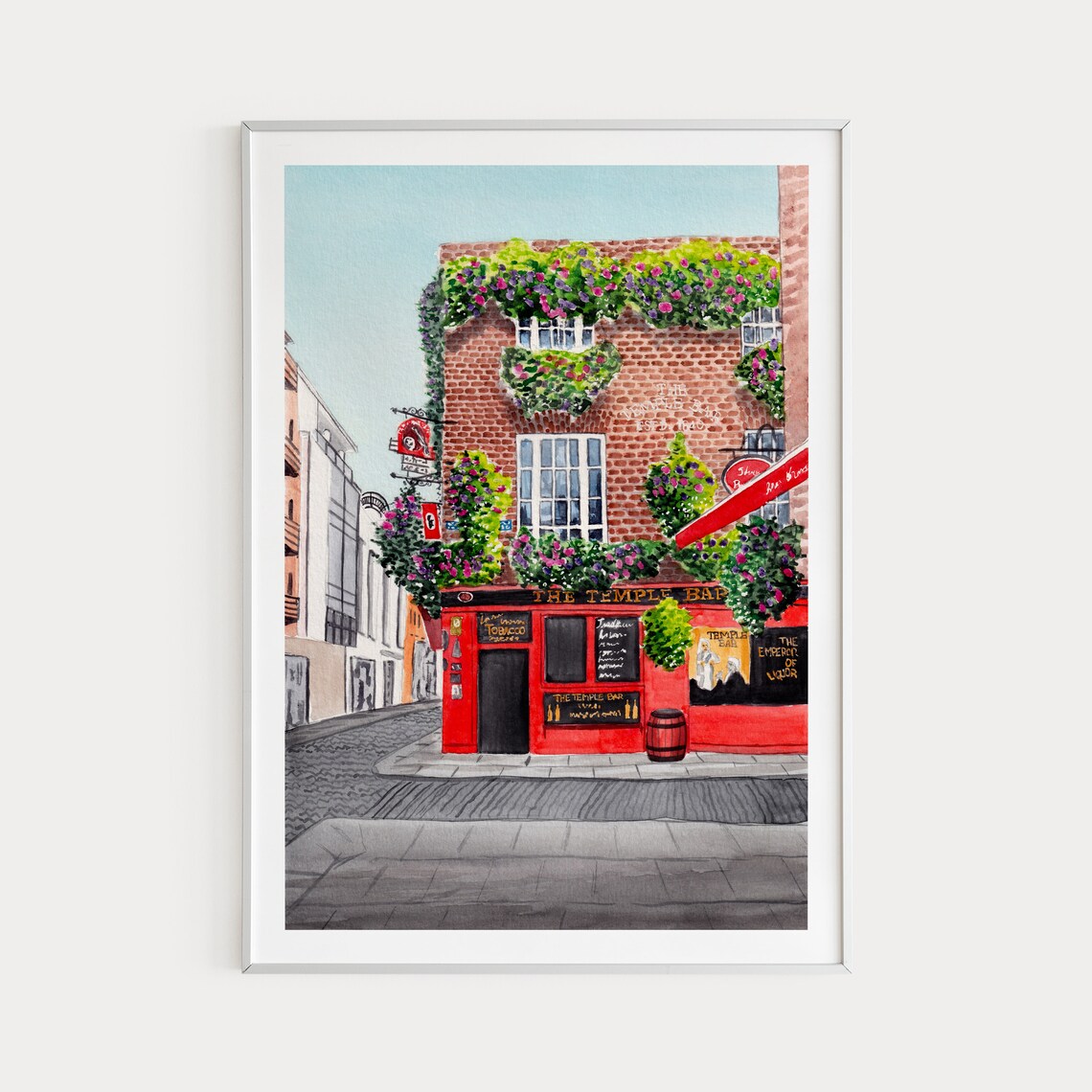 Temple Bar Watercolor Art Print, Dublin Ireland