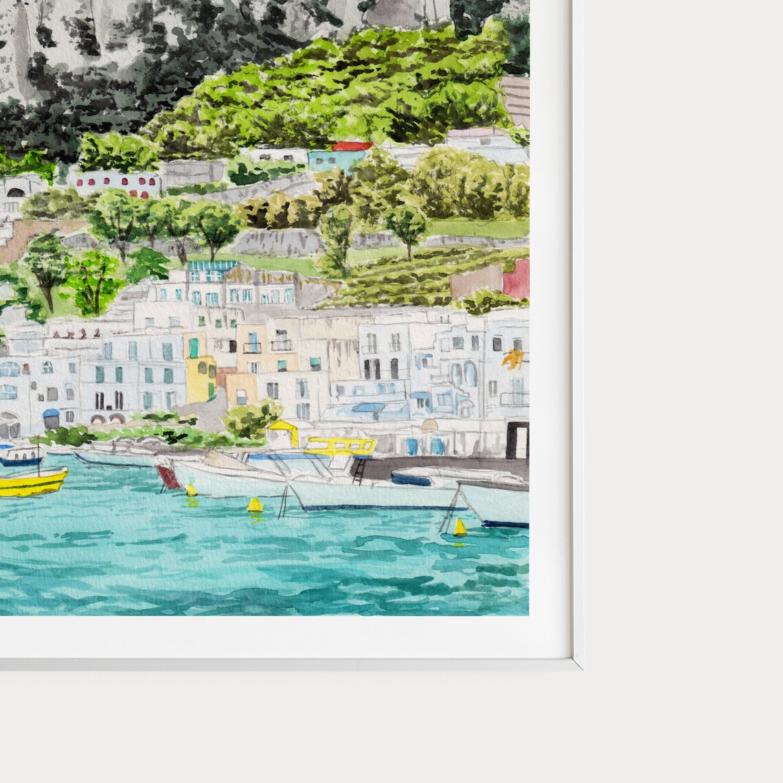 Capri Watercolor Travel Poster, Italy Landscape - Image 2