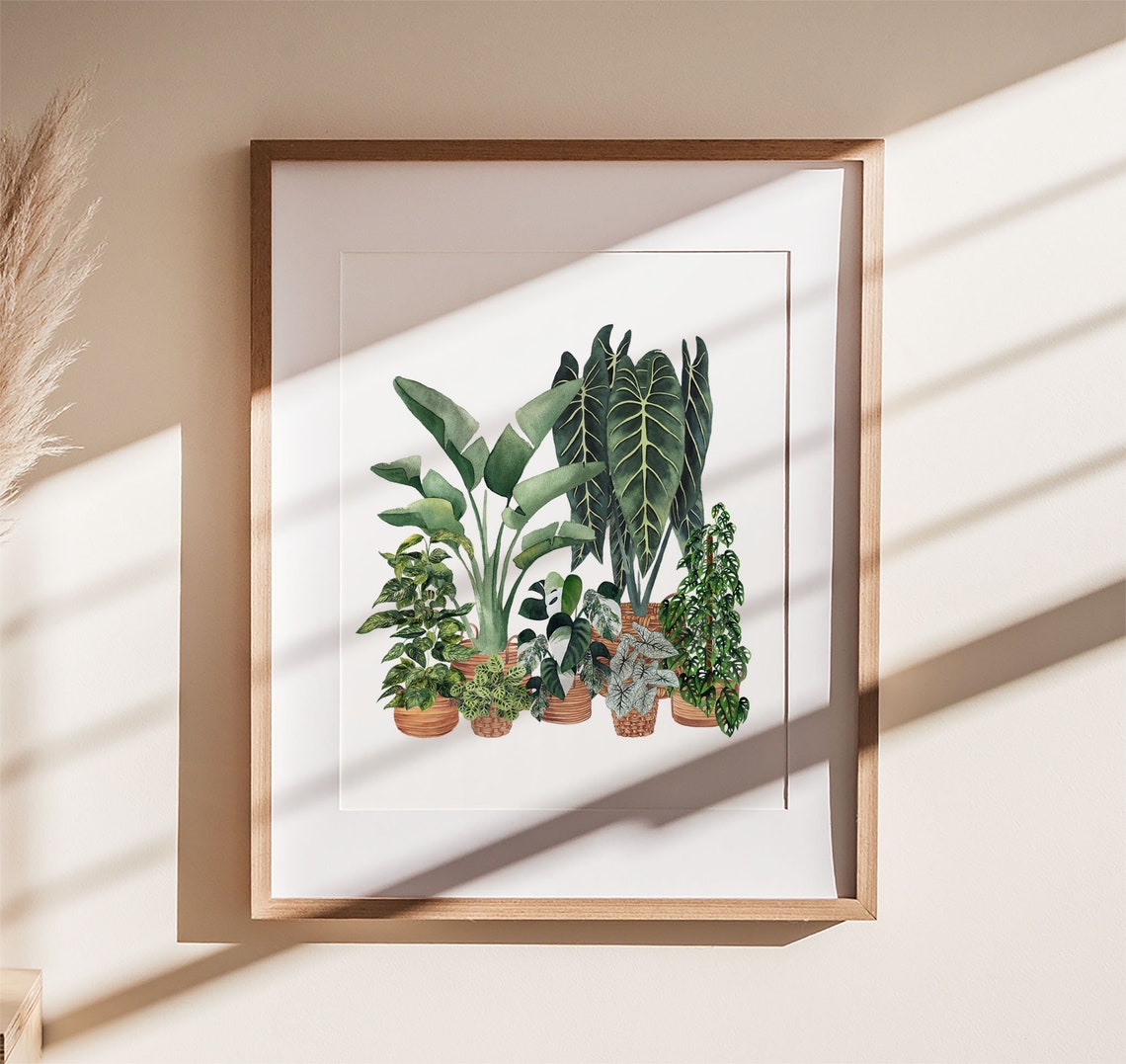 Tall Philodendron Banana Leaves Watercolor Botanical Wall Poster
