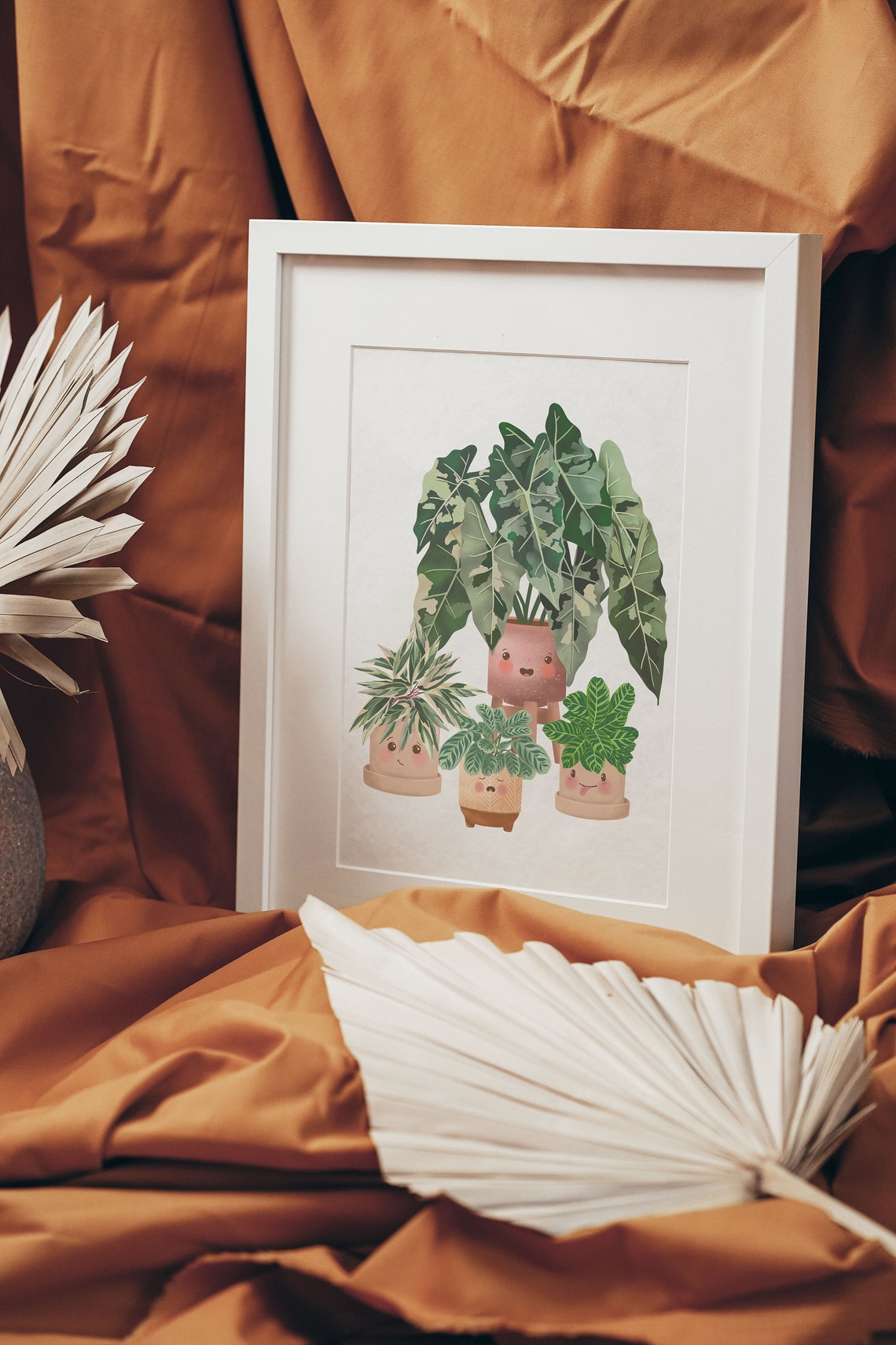 Variegated Alocasia And Calathea Cute Plant Friends Group Poster - Image 3