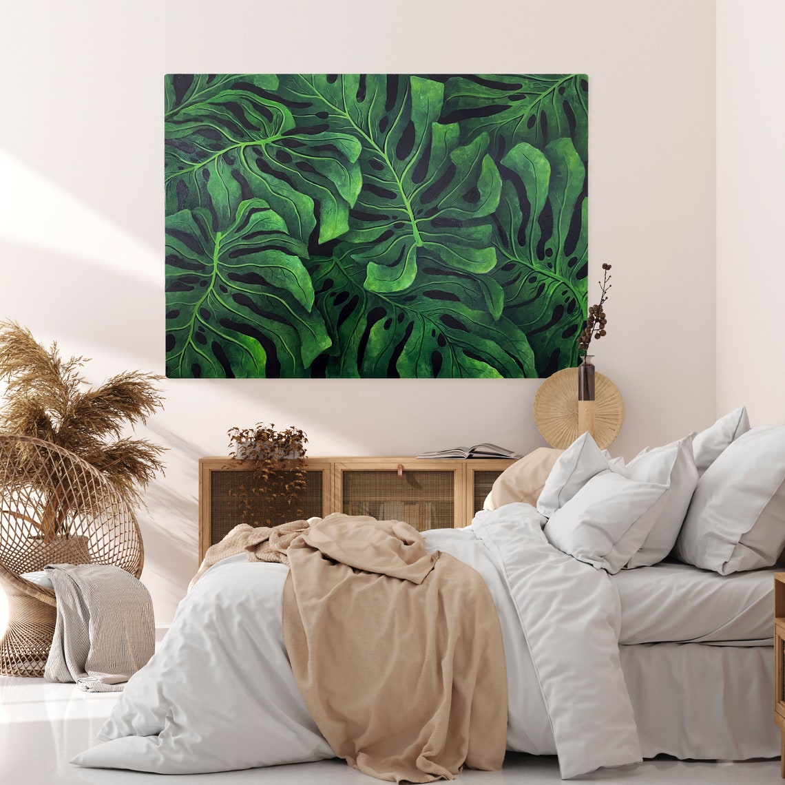 Emerald Monstera Deliciosa Leaves Lush Tropical Botanical Poster - Image 3