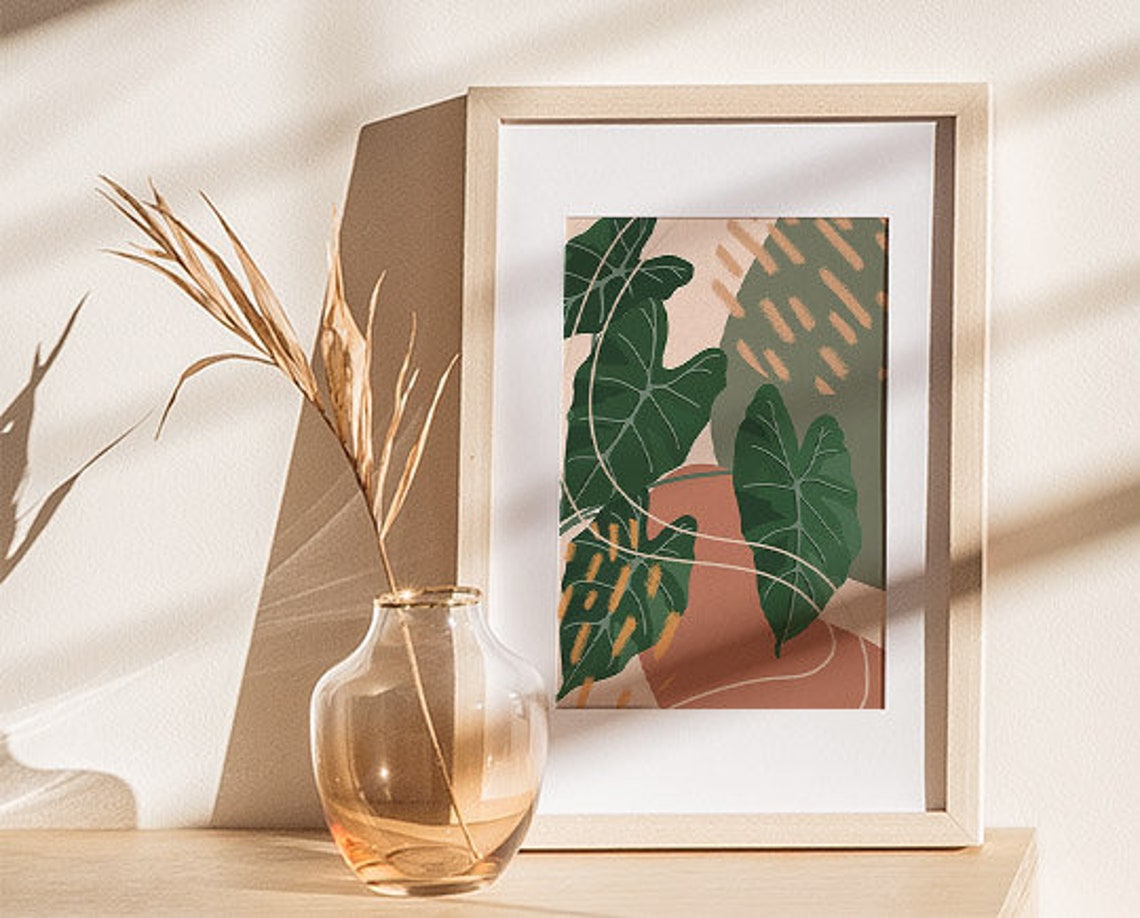 Dark Green Leaves Sage Terracotta Modern Abstract Botanical Poster - Image 2