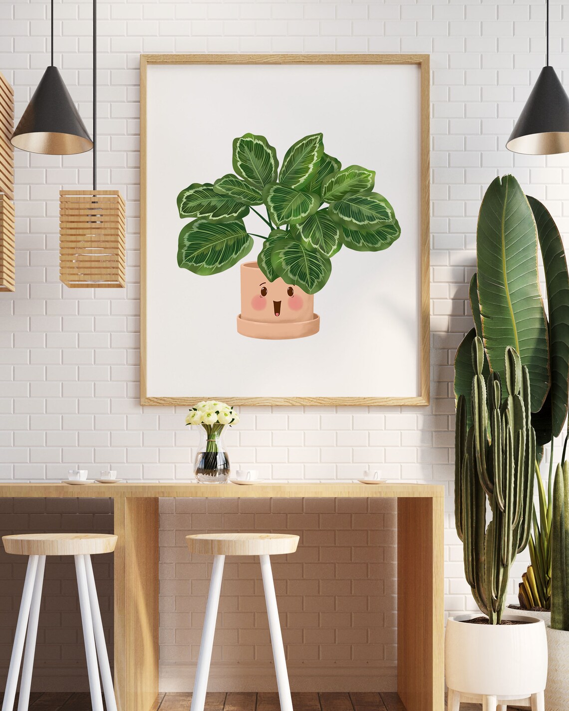 Smiling Calathea Marion Plant With Happy Kawaii Face Art Print - Image 2