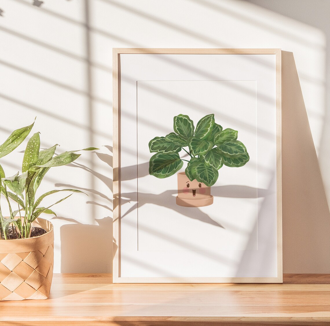 Smiling Calathea Marion Plant With Happy Kawaii Face Art Print - Image 3