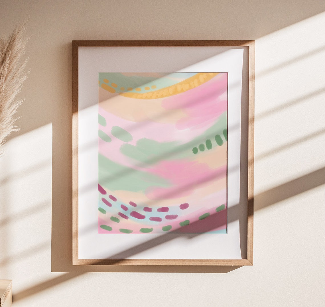 Pastel Pink And Mint Waves In Soft Colour Flow Abstract Poster - Image 3