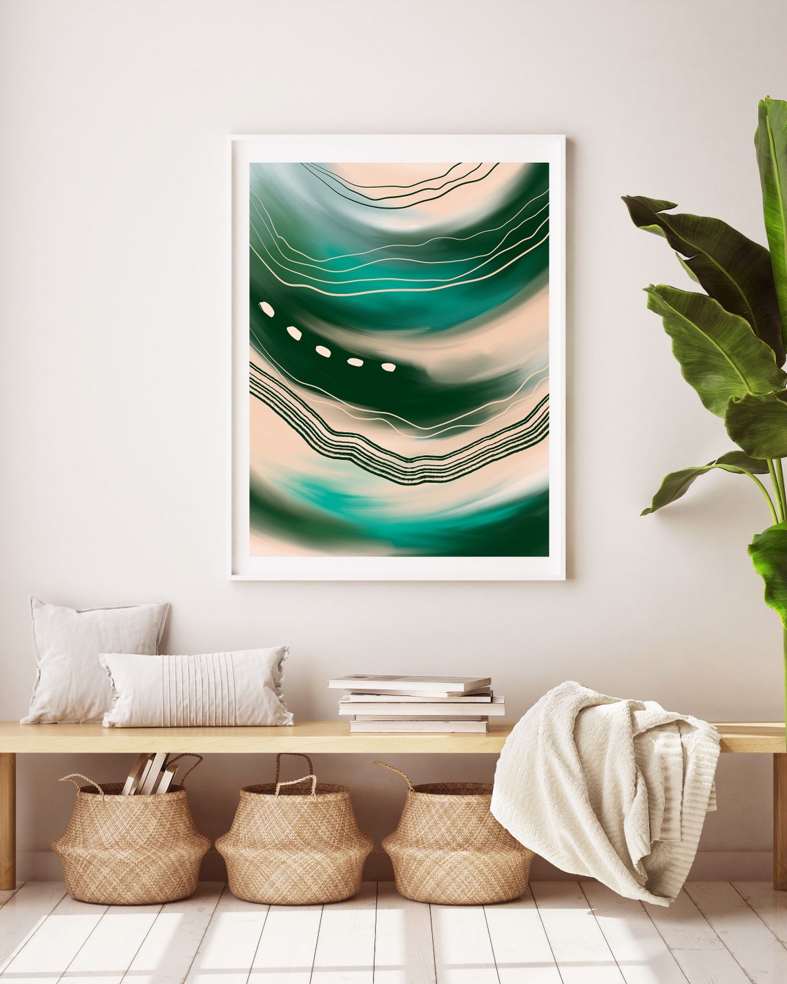 Emerald Marble Swirl With Gold Line Abstract Colour Flow Poster - Image 3
