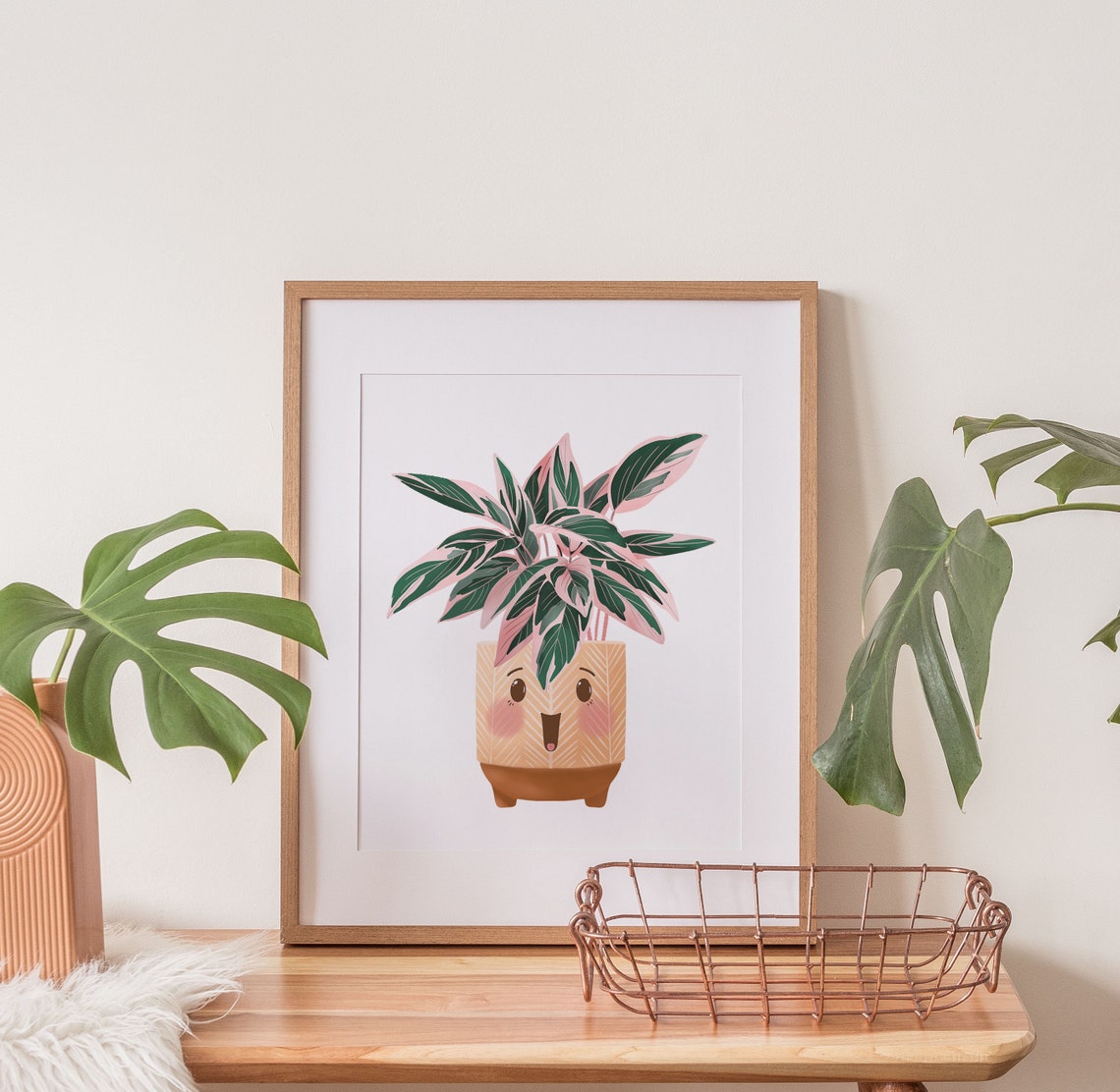 Pink Striped Stromanthe Cute Smiling Happy Kawaii Plant Poster