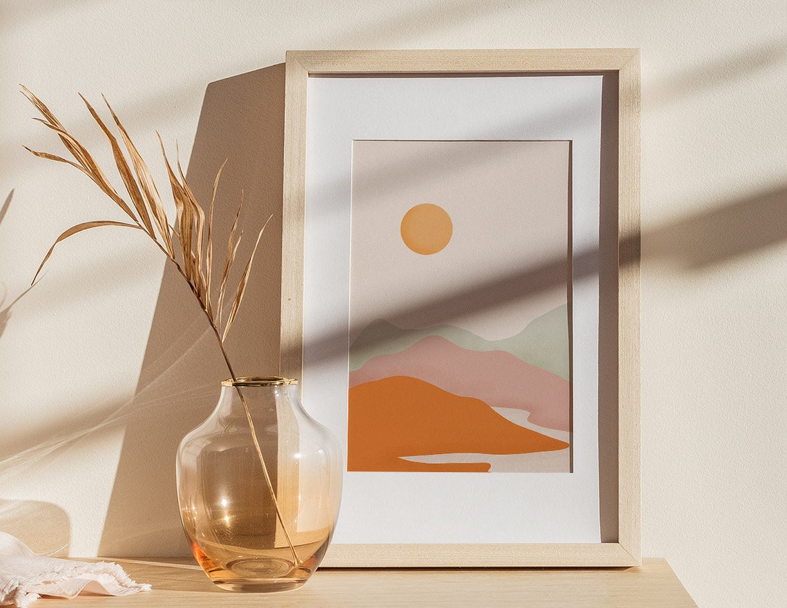 Abstract Bohemian Mountain Landscape Illustration Neutral Wall Art Landscape Art Print Terracotta Wall Art Boho Art Prints