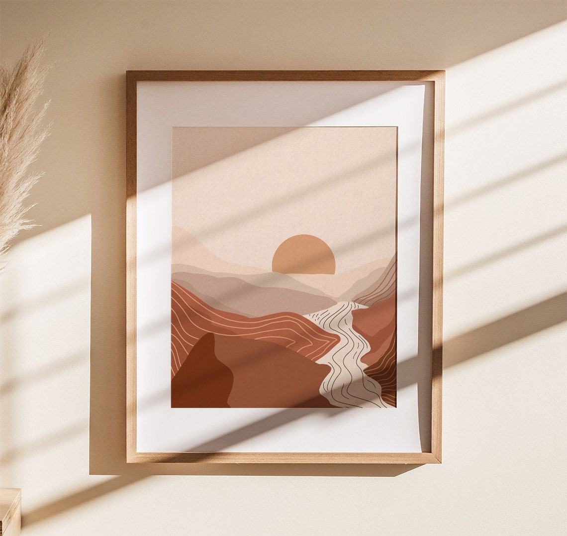 Terracotta Desert Canyon Sunset Winding River Abstract Poster - Image 3