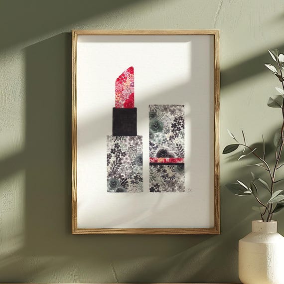 Red Lipstick Watercolor Print Gicle Fine Art Signed A5
