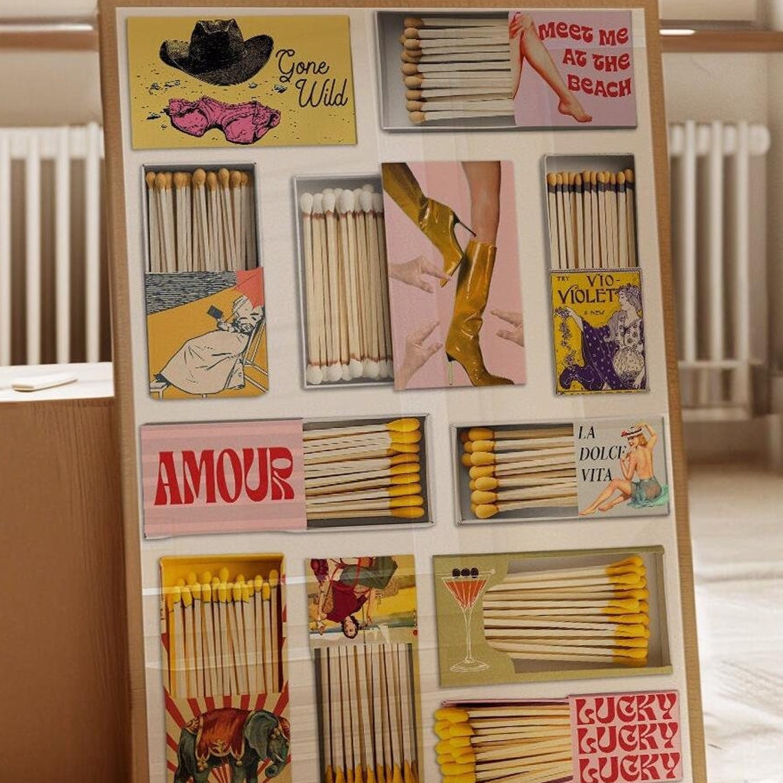 Vintage Matchbox Art Collage Retro Cocktail Bar Cart Wall Decor Poster - Image 3