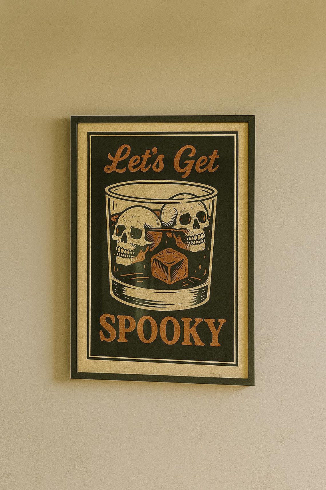 Lets Get Spooky Halloween Wall Art Vintage Skull Whiskey Poster Funny Decor