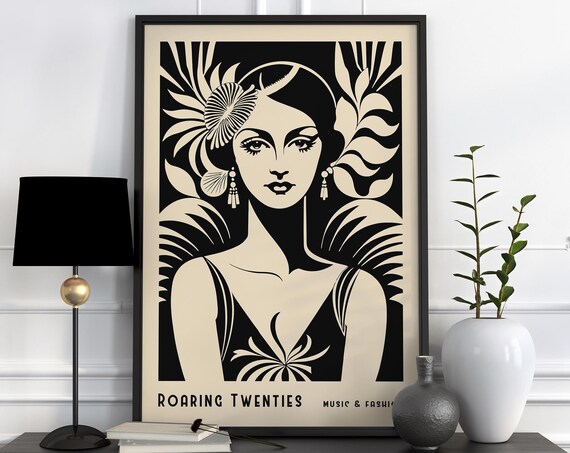 Art Deco Woman Poster Elegant Roaring Twenties Wall Art Print Glamorous 1920s Poster Luxury Home Decor Black And Beige Wall Art