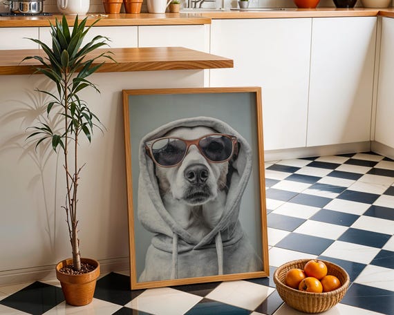 Cool Dog Hoodie Art Print Streetwear Wall Hipster Illustration Funny Pet Portrait Dcor In Poster