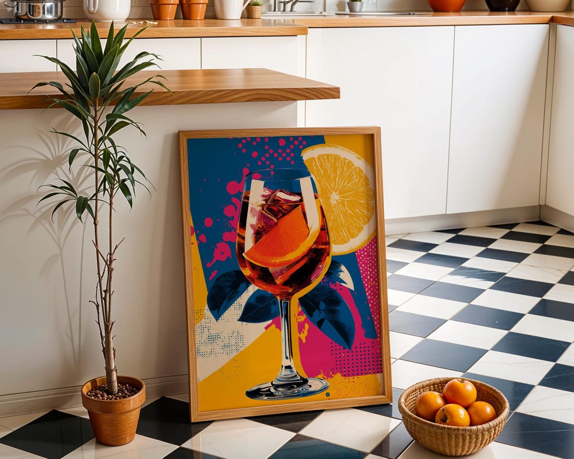 Pop Art Cocktail Glass Tropical Sunset Drink Retro Bar Poster