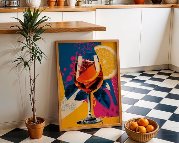 Pop Art Cocktail Glass Tropical Sunset Drink Retro Bar Poster