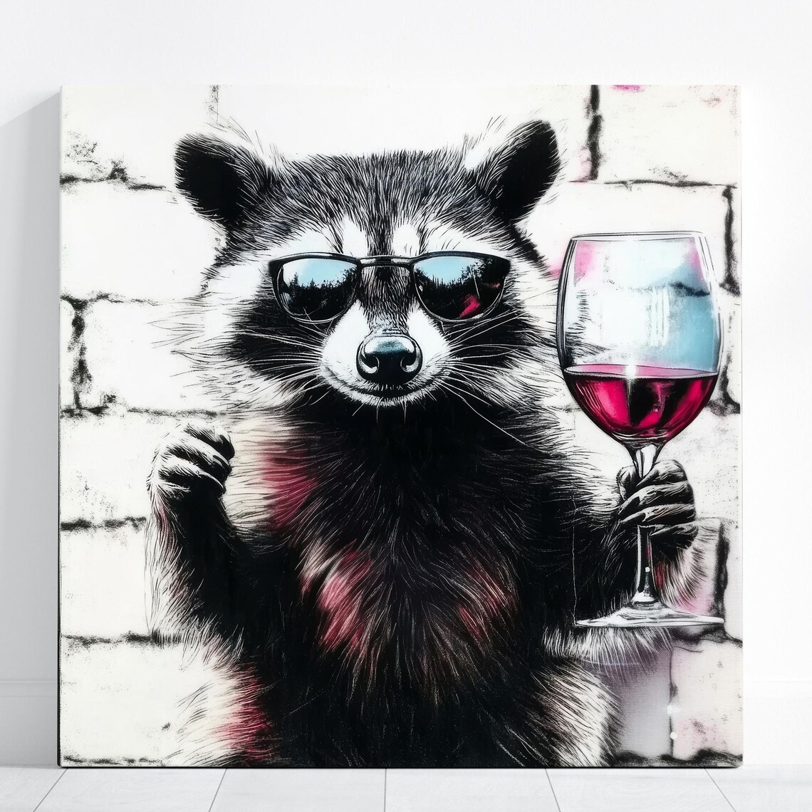 Raccoon Drinking Red Wine, Funny Bar Poster