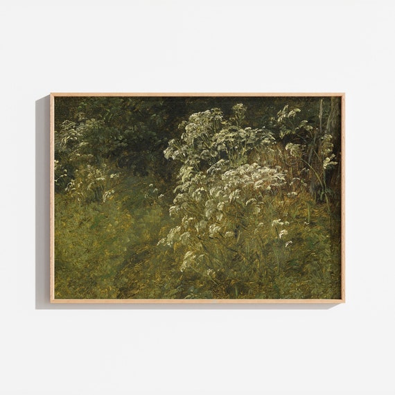Vintage Green Landscape Field Painting Green Forest Scenery Farmhouse Cottage Style Cottagecore Art