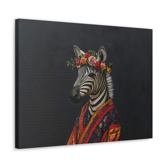 Maximalist Eclectic Zebra Fashionista Print Bold Altered Animal Portrait Fantasy Fun Colorful Flowery Rustic Vintage Floral Art