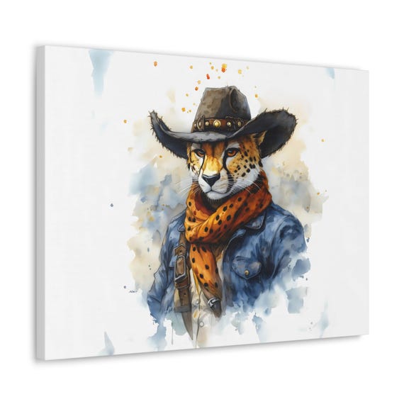 Cheetah Cowboy Maximalist Eclectic Western Print Bold Altered Party Portrait Fantasy Fun Colorful Renaissance Rustic Art