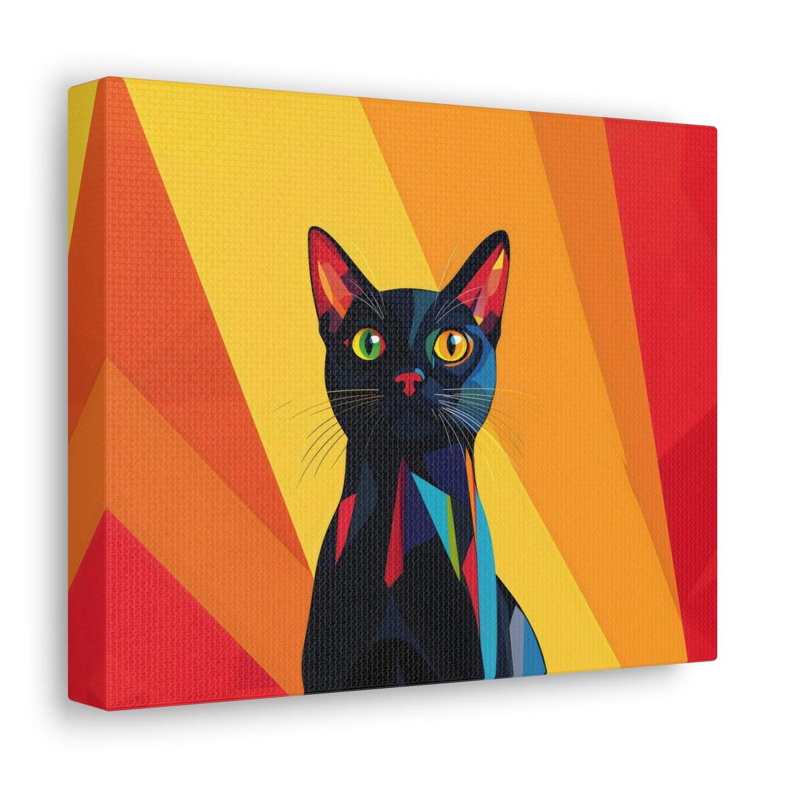 Geometric Black Cat Sunset Orange Sunburst Pop Art Cat Portrait Poster - Image 3
