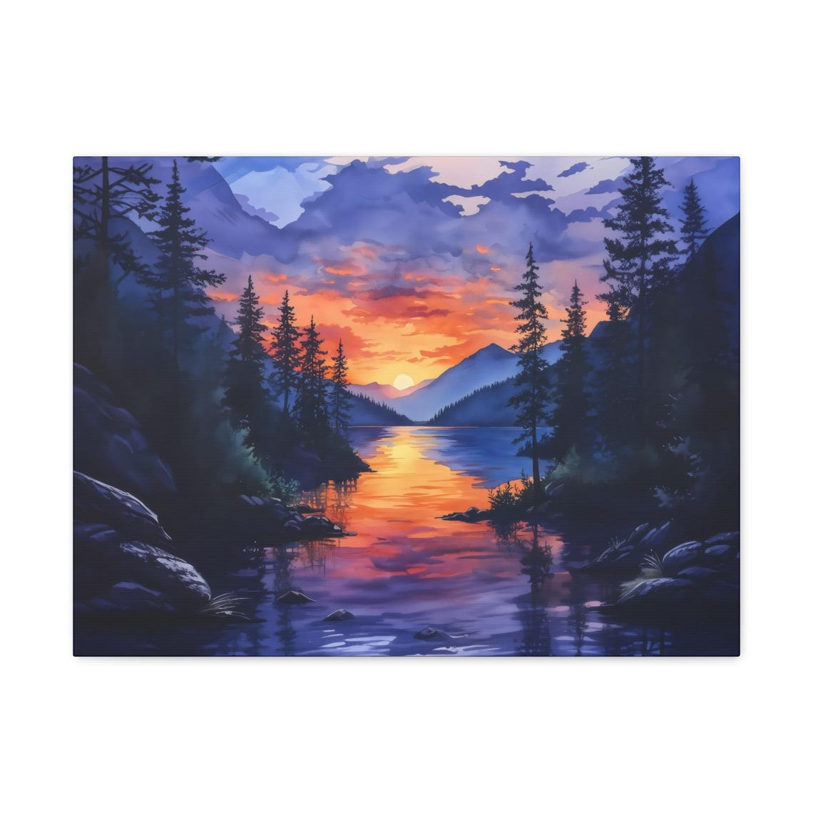 Lake Sunset Pattern Print Landscape Modern Painting Fantasy Nature Rustic Wall Print Airbnb Art Wall Decor - Image 3
