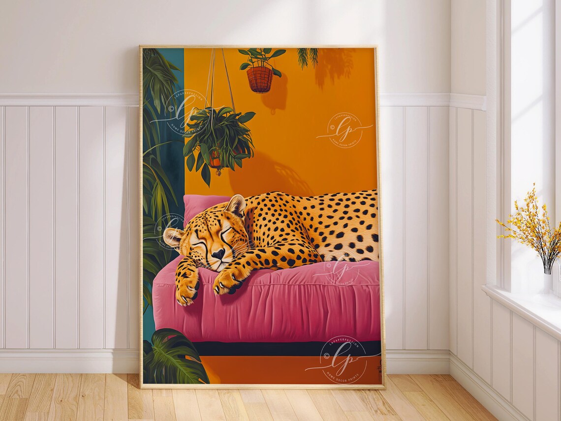 Sleeping Cheetah Maximalist Poster, Dopamine Decor - Image 4