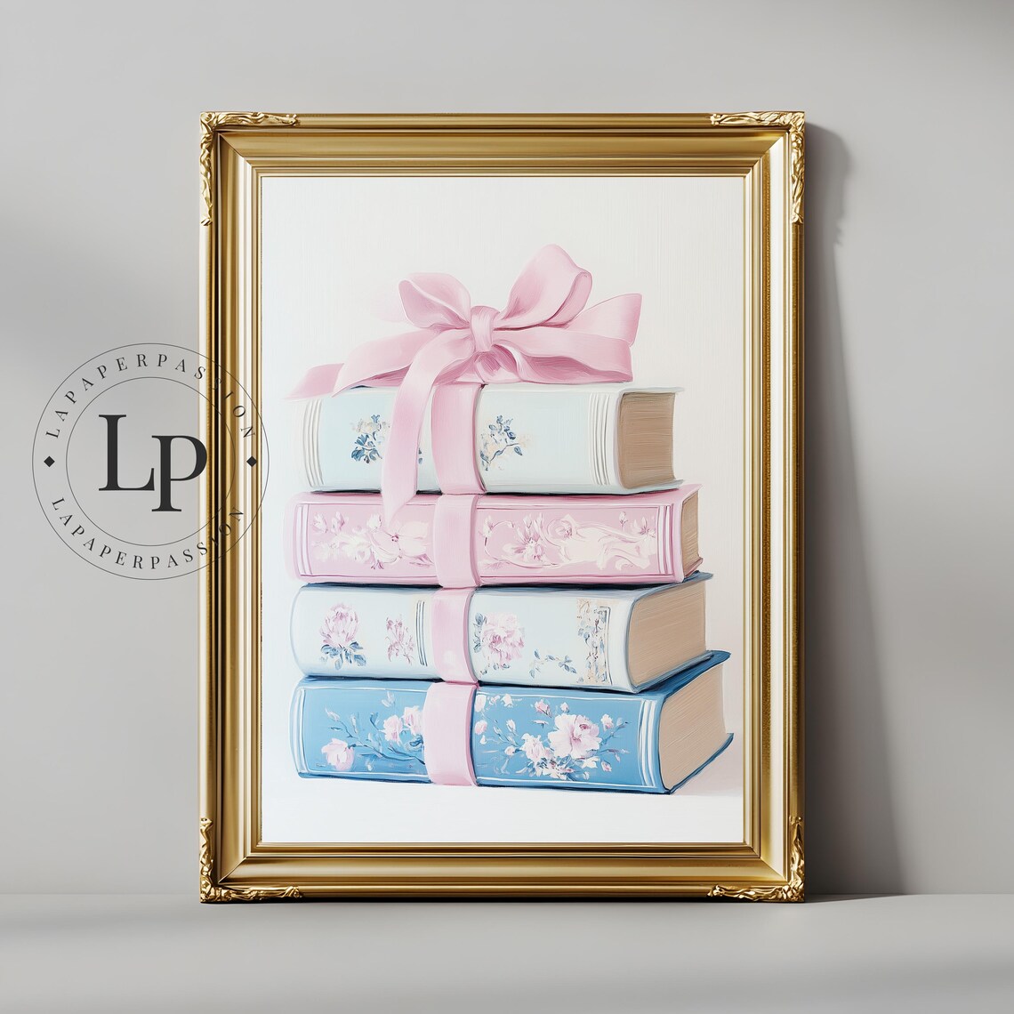 Pastel Stack Of Books, Whimsical Reading Nook Art Print - Image 2