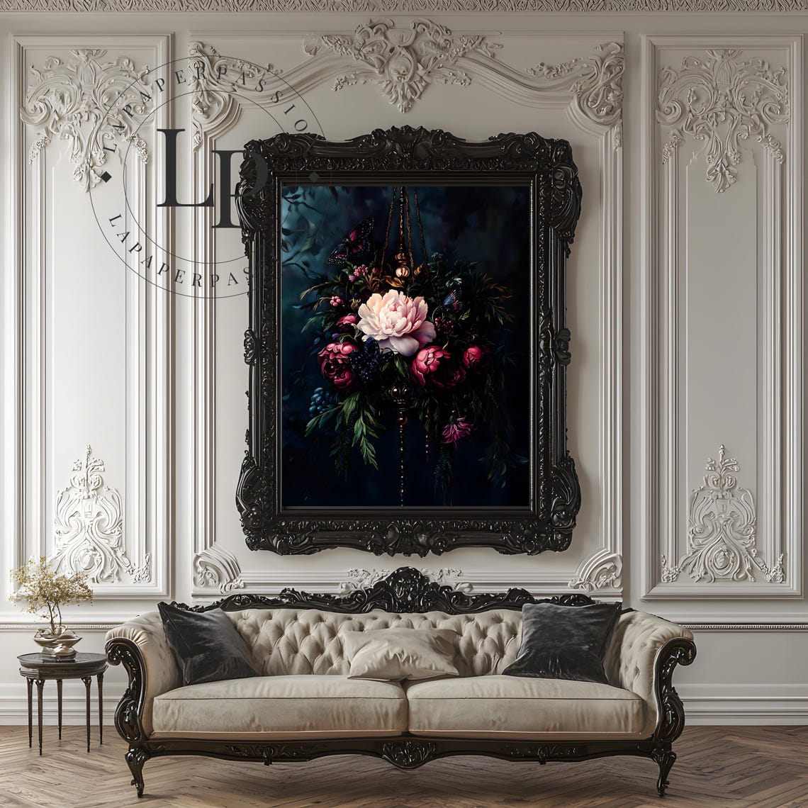 Dark Peony Oil Painting, Whimsigoth Art Print - Image 2