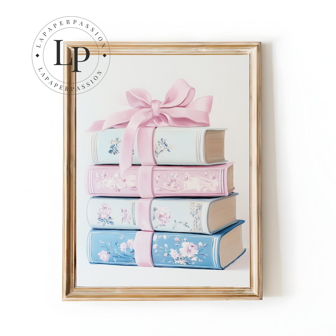 Pastel Stack Of Books, Whimsical Reading Nook Art Print