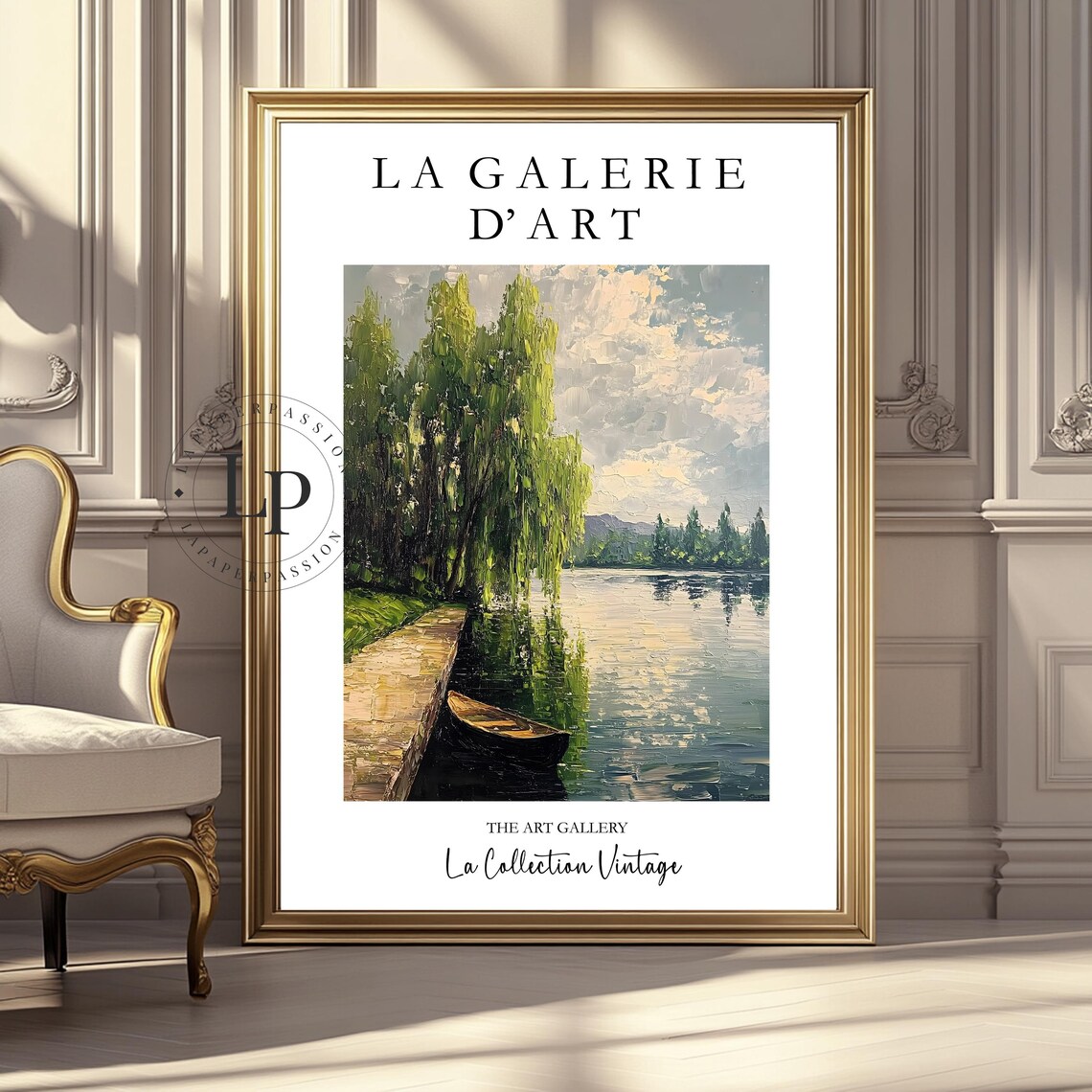 La Galerie D Art Vintage Exhibition River Willow Trees Canoe Poster - Image 4