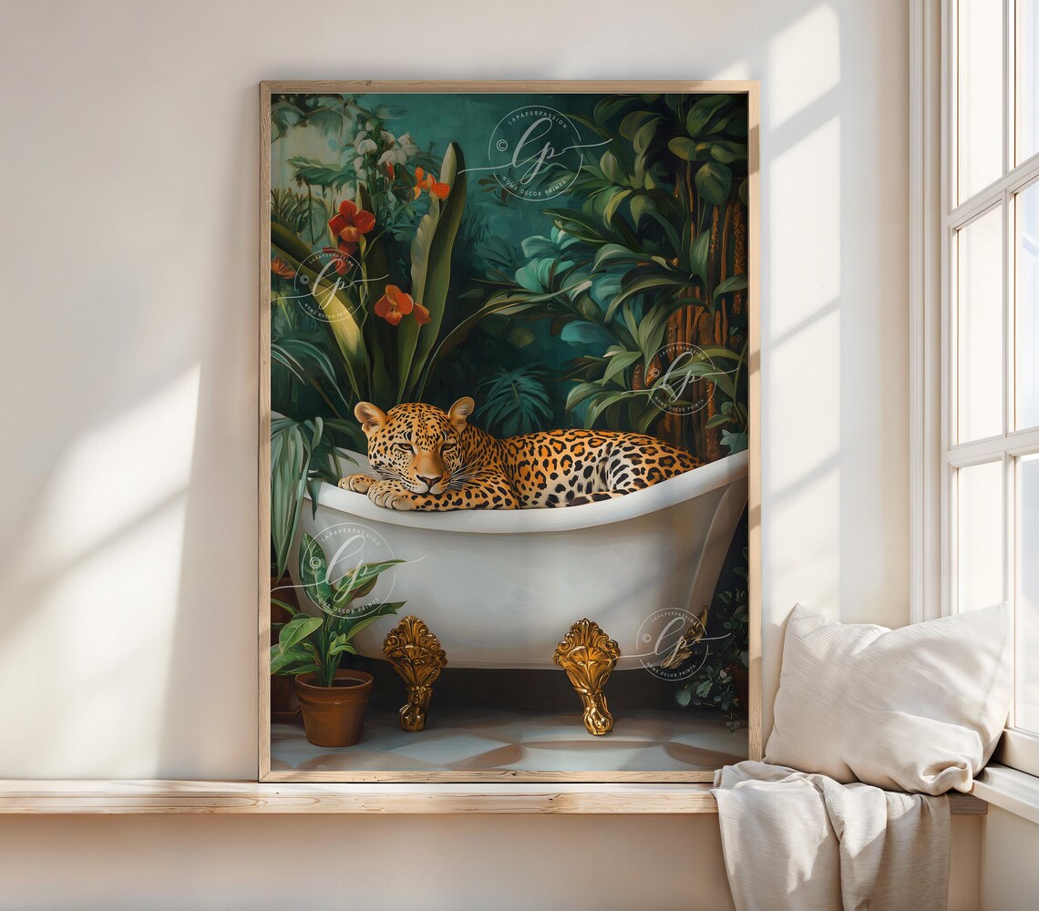 Leopard In A Bathtub Bathroom Maximalist Art Print - Image 5