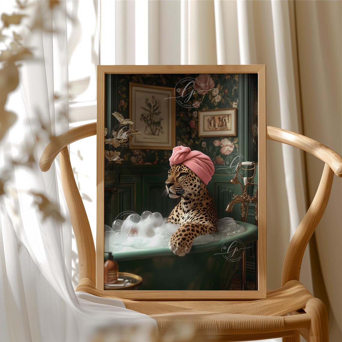 Leopard Taking a Bubble Bath Pink Towel Funny Bathroom Poster - Image 5