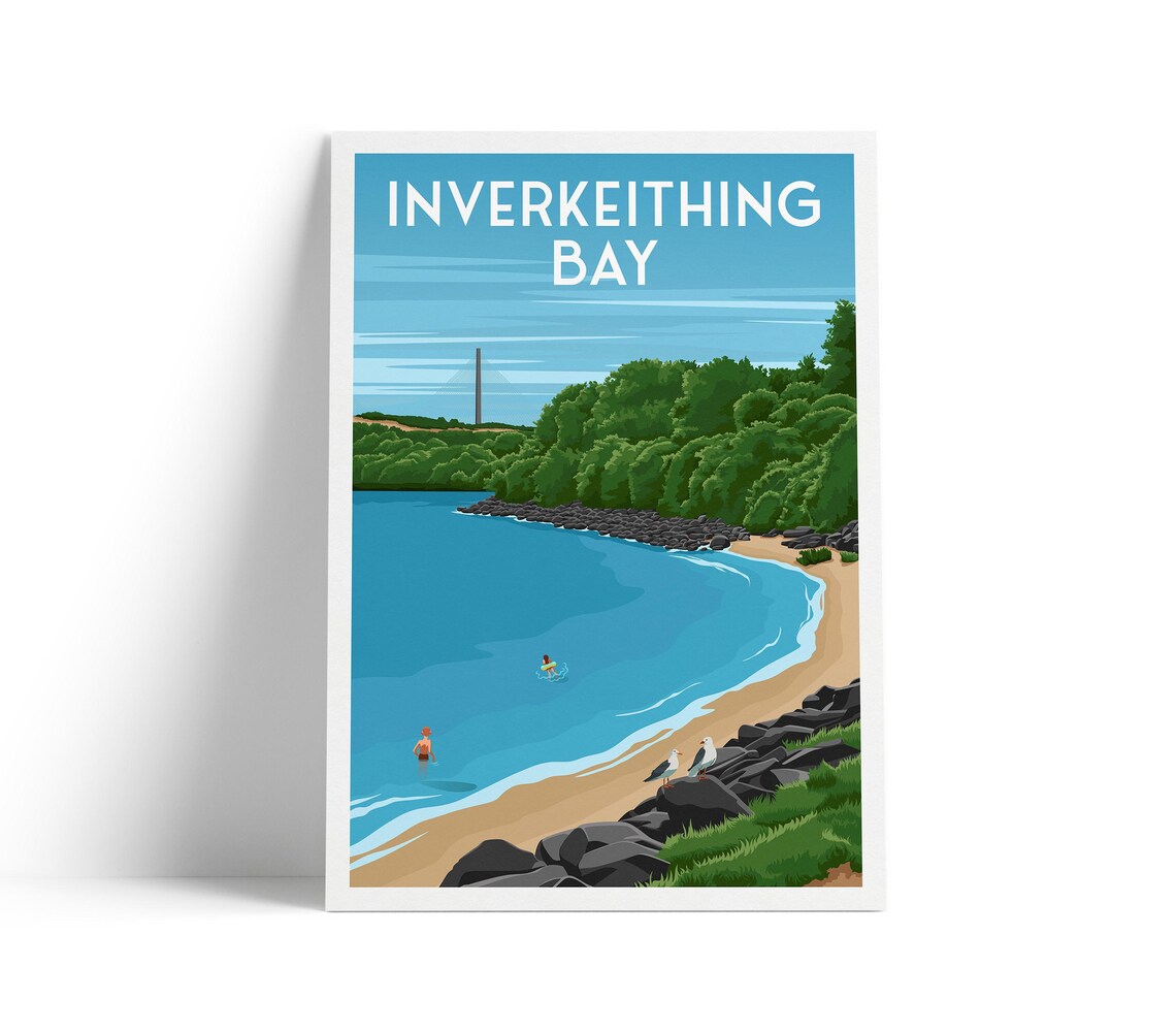 Inverkeithing Bay Fife Scotland Beach Cove Swimmers Coastal Travel Poster