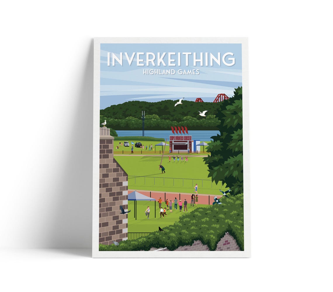 Inverkeithing Highland Games Fife Scotland Retro Travel Poster